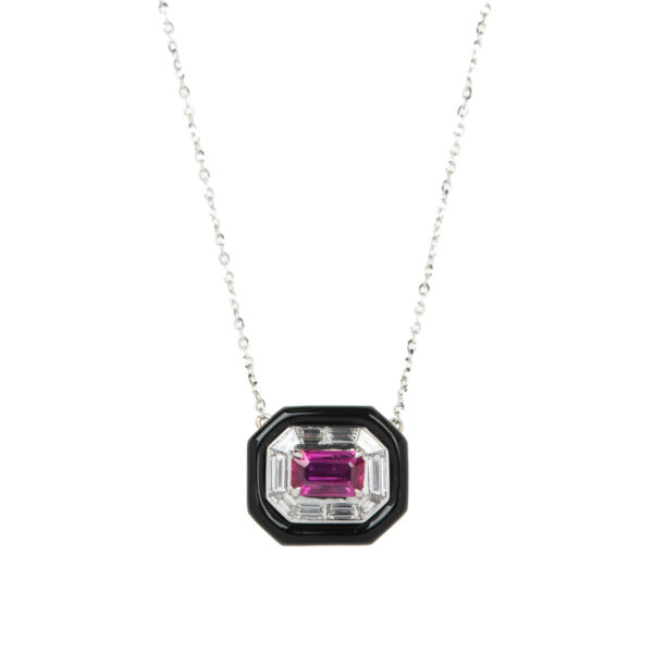 Ruby & enamel diamonds necklace